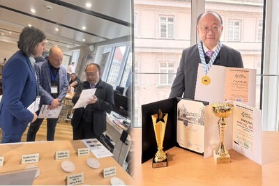 林宗新副教授與獲頒之金牌及特別獎合影留念，成果亮眼。