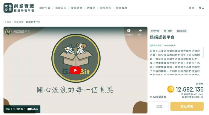 「Gaiabit毛焦點」團隊在「資通訊領域」贏得了最高注資金額共1,268萬2,135元。