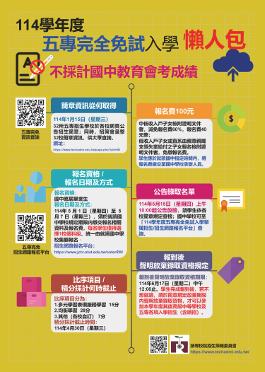 114學年度五專完全免試入學懶人包